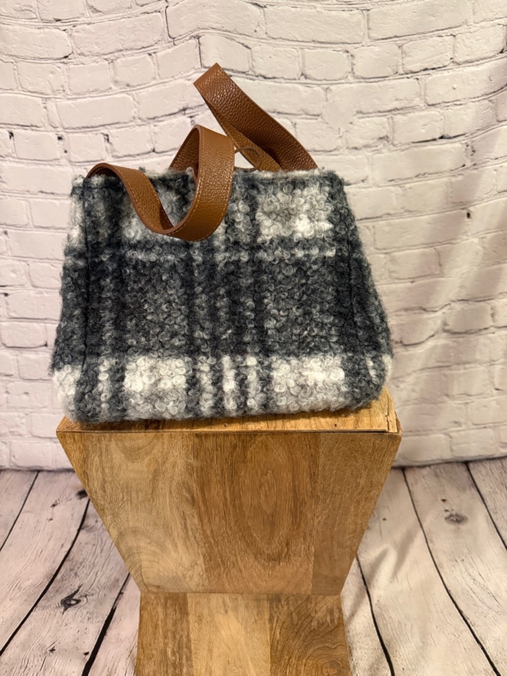 Sundance Maple Glen Teddy Plaid Wool Blend Tote Bag